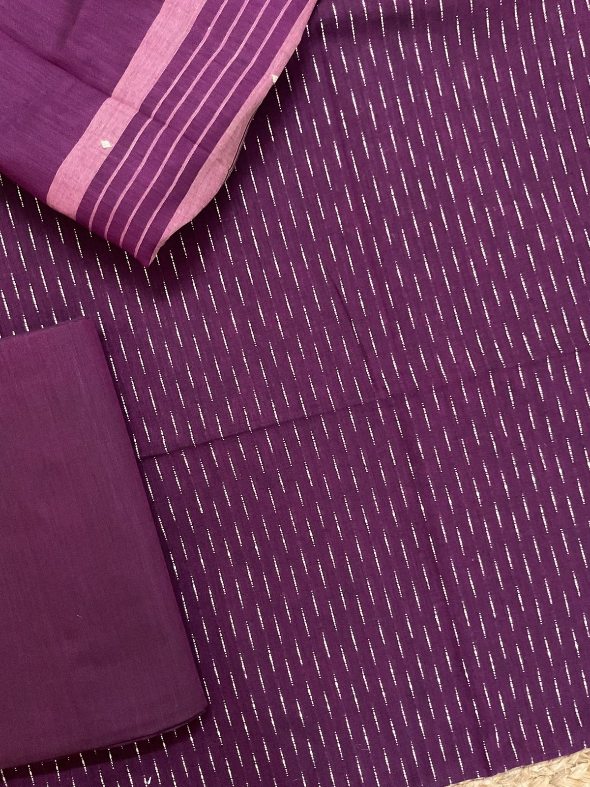 Pure Handloom Cotton Self Weaved Suit - Wine