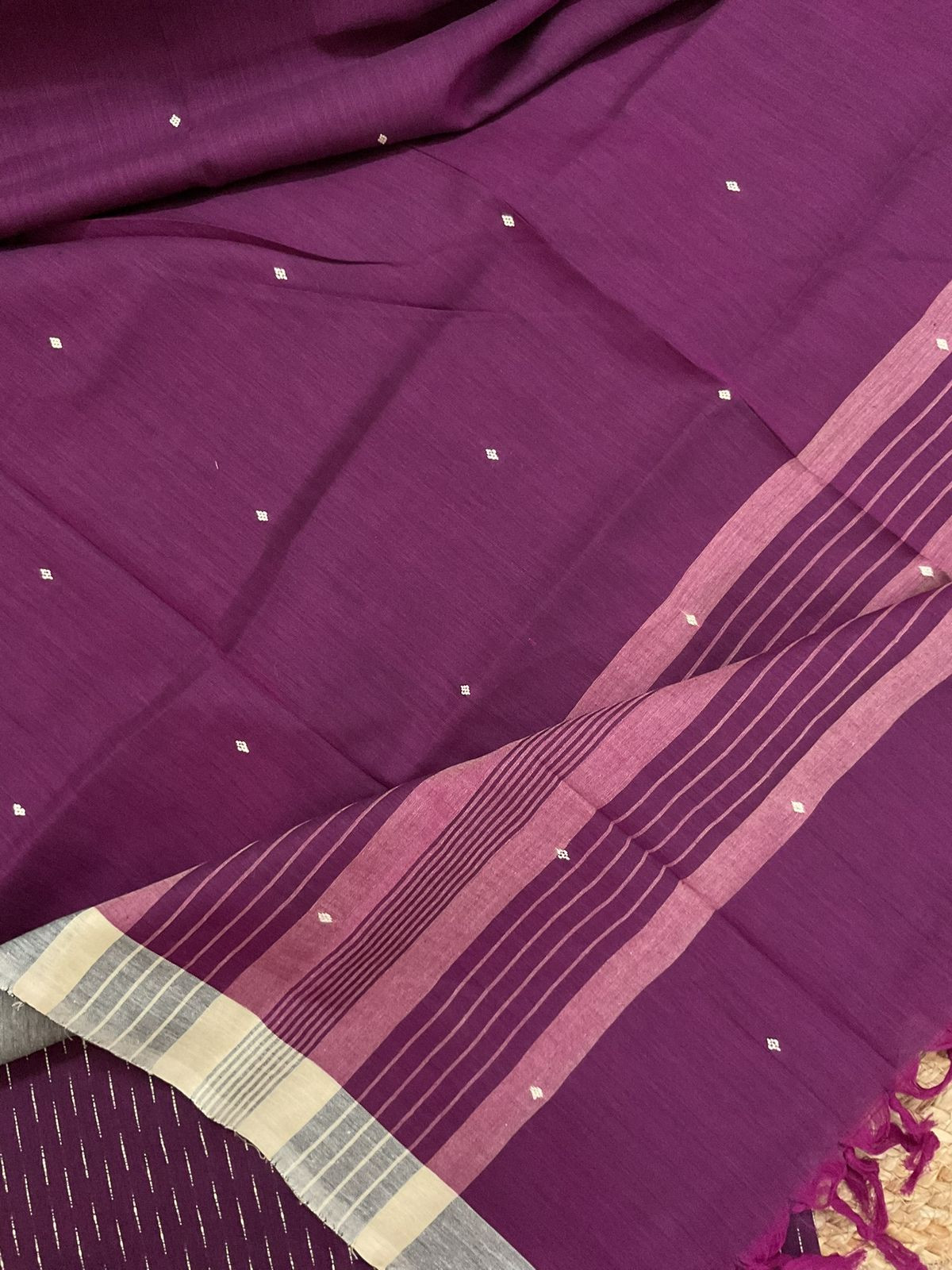 Pure Handloom Cotton Self Weaved Suit - Wine