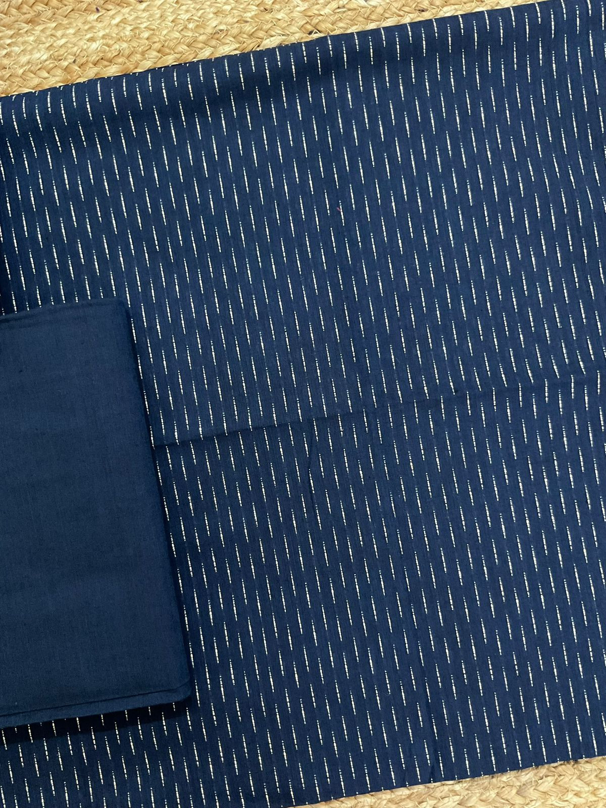 Pure Handloom Cotton Self Weaved Suit - Blue