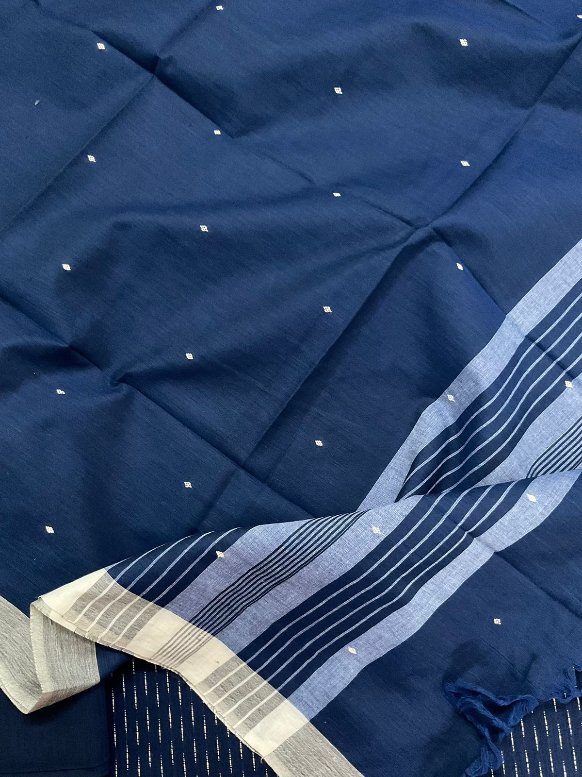 Pure Handloom Cotton Self Weaved Suit - Blue