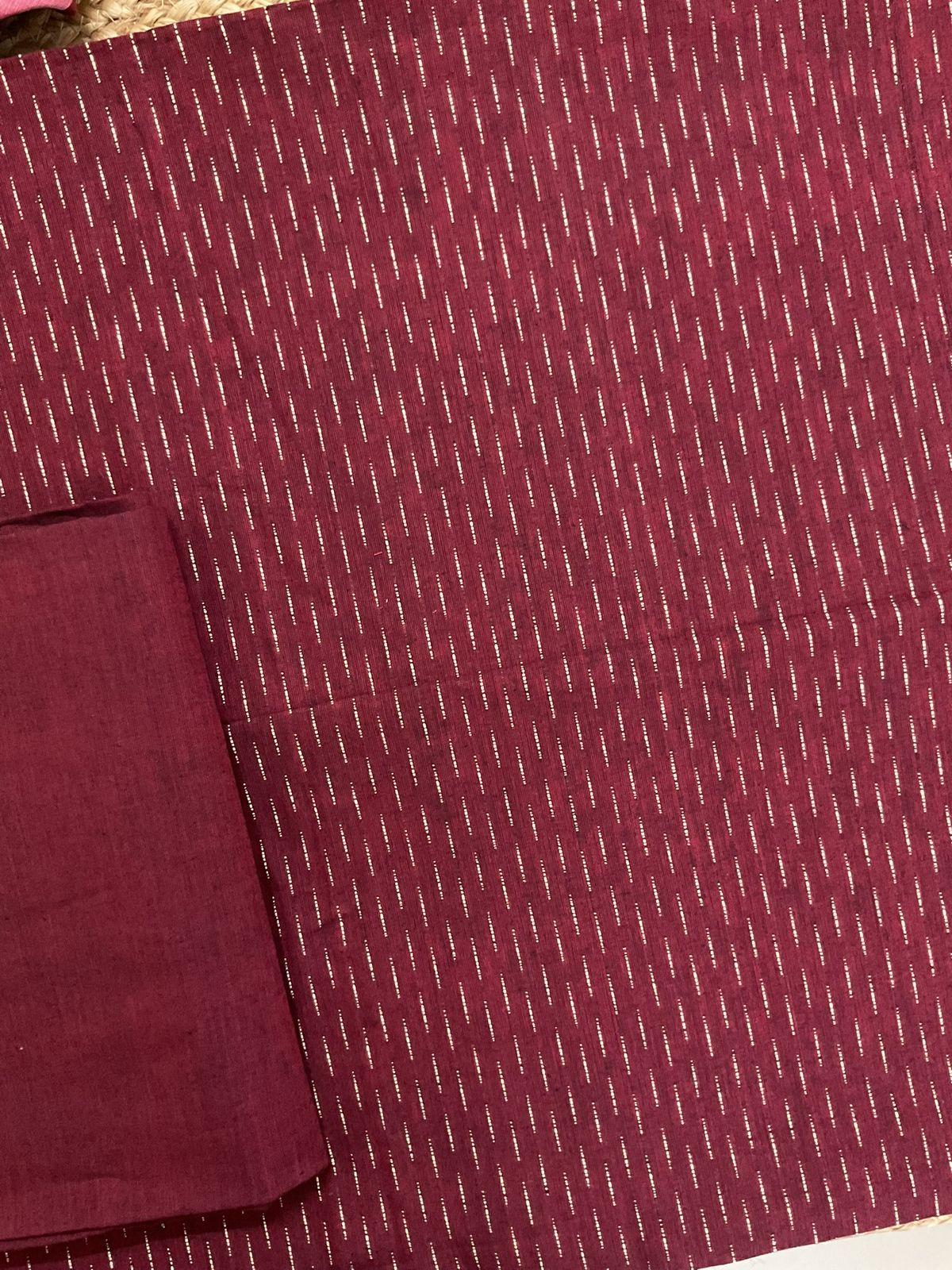Pure Handloom Cotton Self Weaved Suit - Maroon
