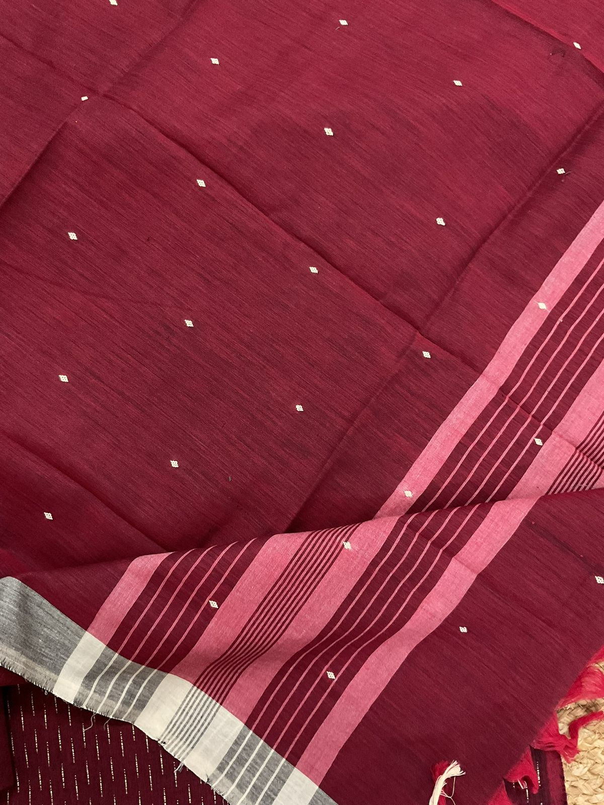Pure Handloom Cotton Self Weaved Suit - Maroon
