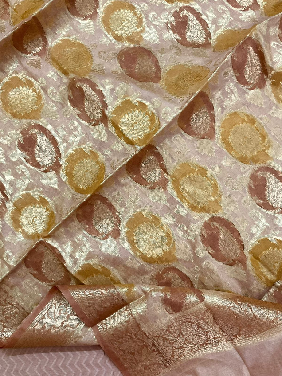 Soft Chanderi Banarasi Weaved Suit - Beigish Peach