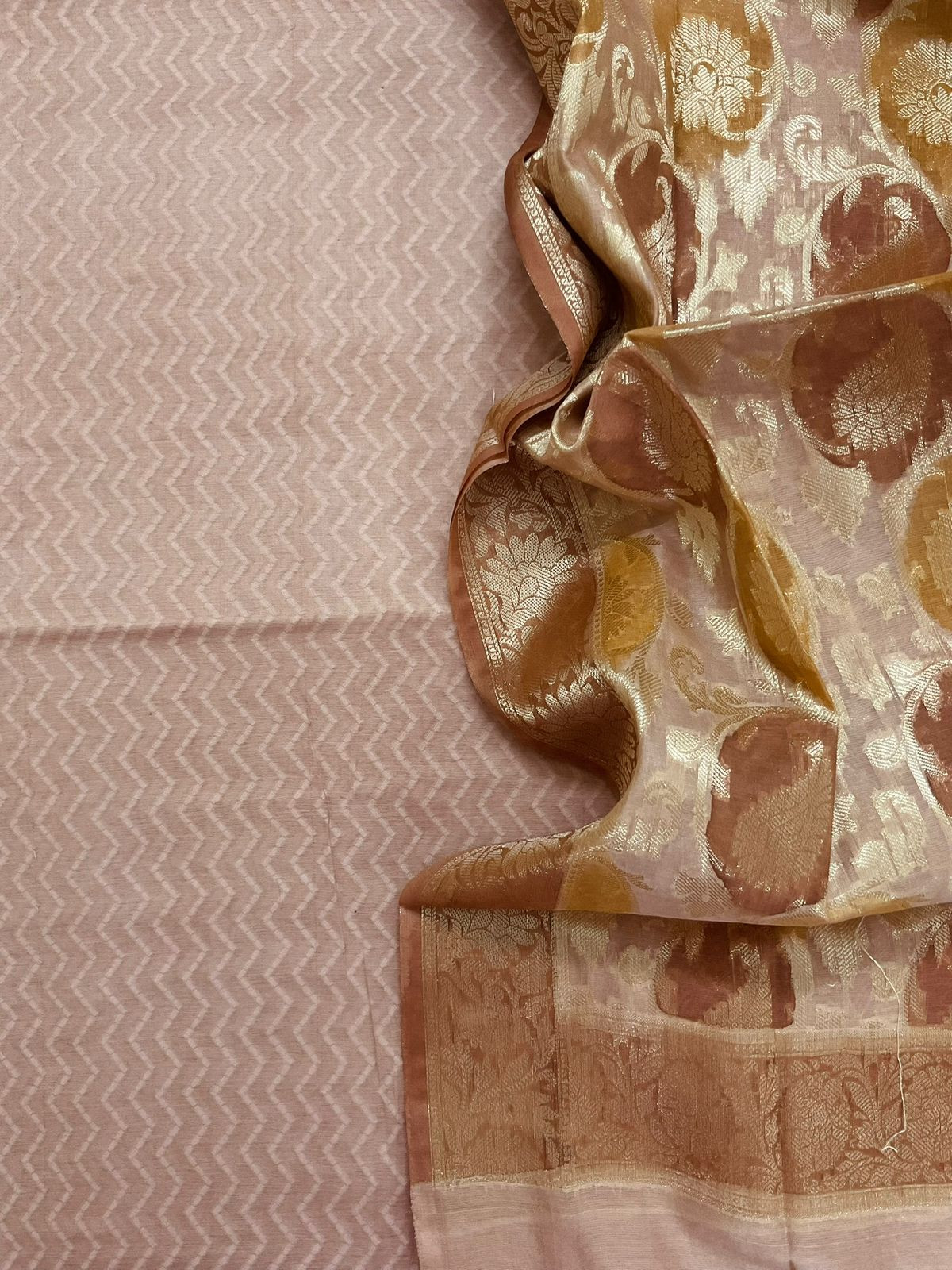 Soft Chanderi Banarasi Weaved Suit - Beigish Peach