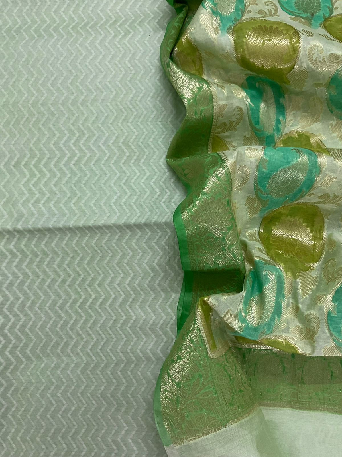 Soft Chanderi Banarasi Weaved Suit - Green