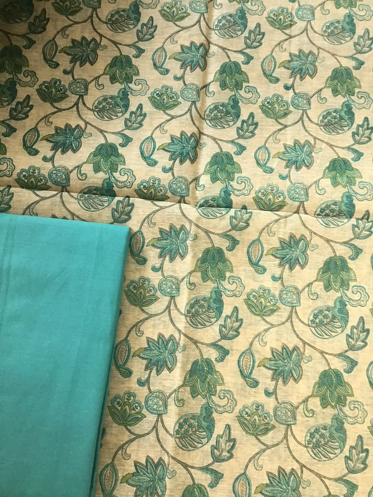 Soft Fine Slub Chanderi Printed Suit - Beige