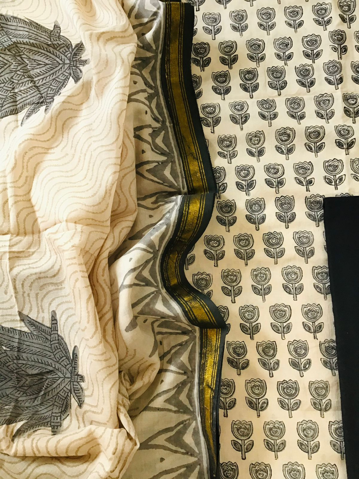 Pure Cotton Printed Suit - Cream