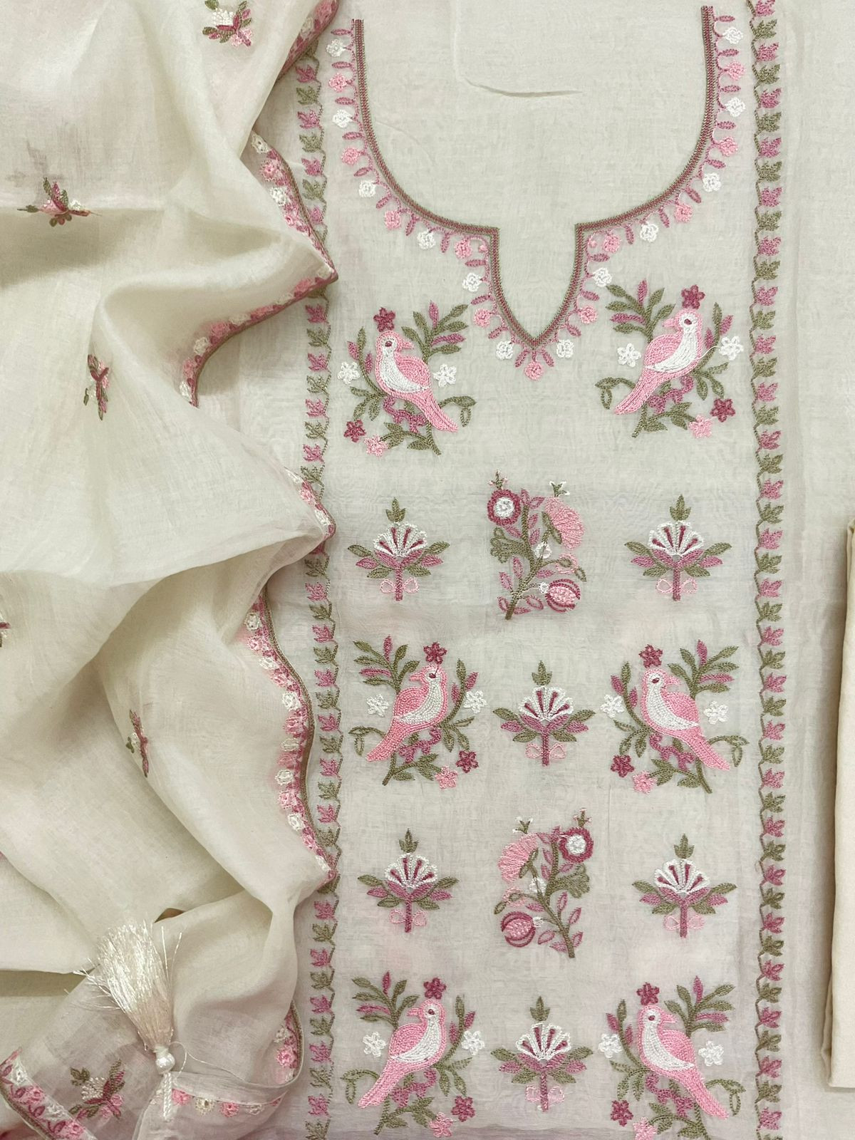 Pure Mul Chanderi Embroidered Suit - Off White