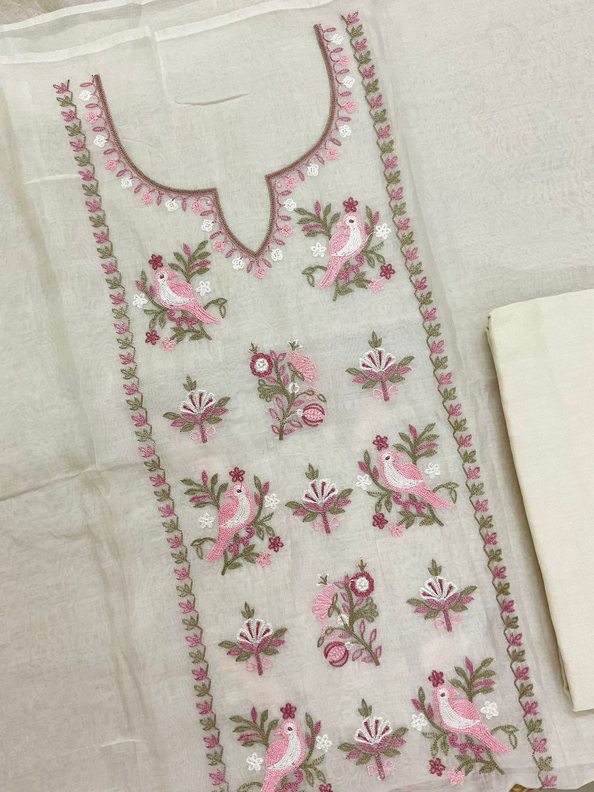 Pure Mul Chanderi Embroidered Suit - Off White