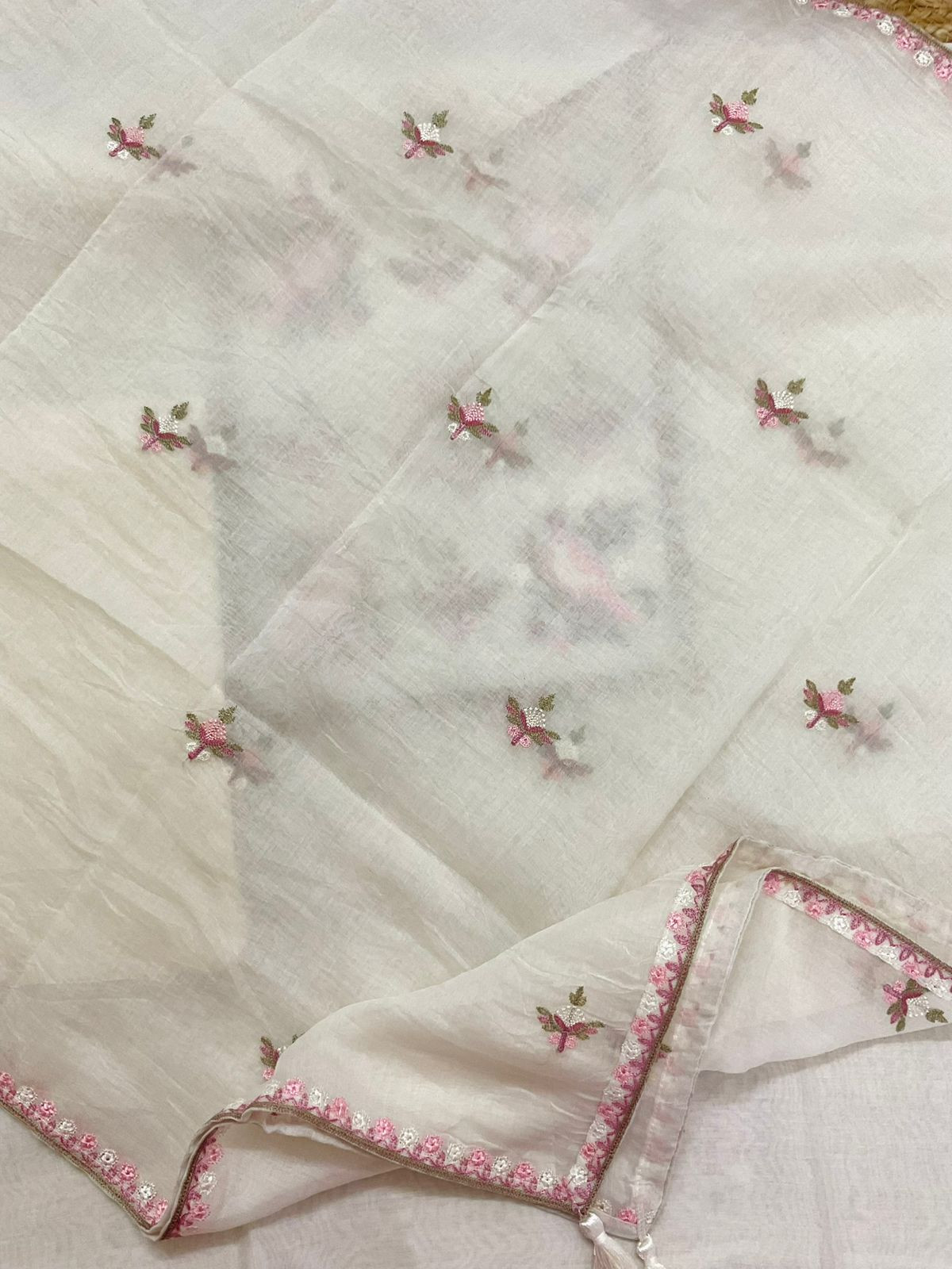 Pure Mul Chanderi Embroidered Suit - Off White