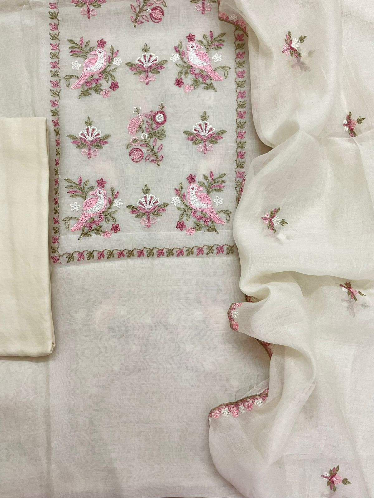 Pure Mul Chanderi Embroidered Suit - Off White