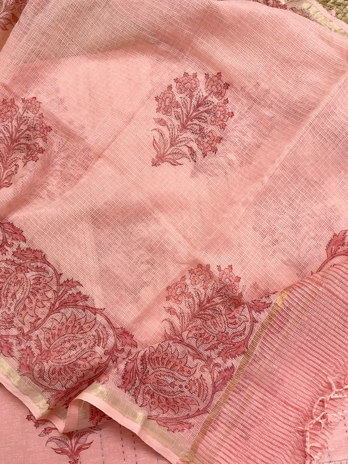 Pure Handloom Cotton Printed Embroidered Suit - Pink