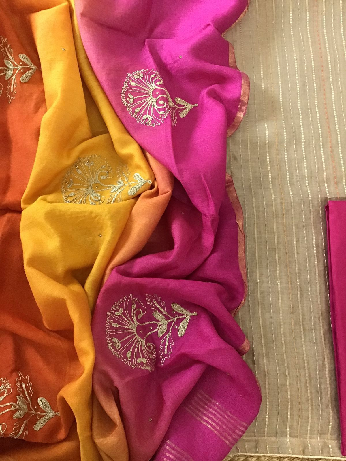 Pure Chanderi Embroidered Suit - Beige