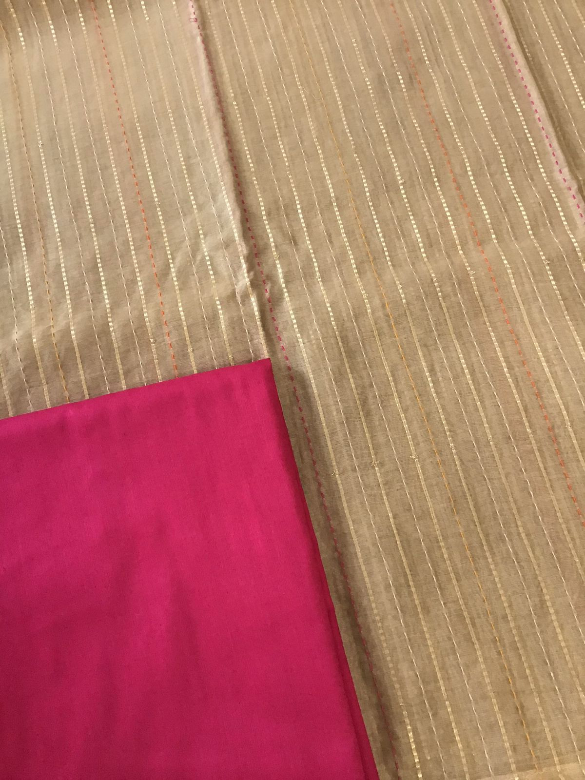 Pure Chanderi Embroidered Suit - Beige