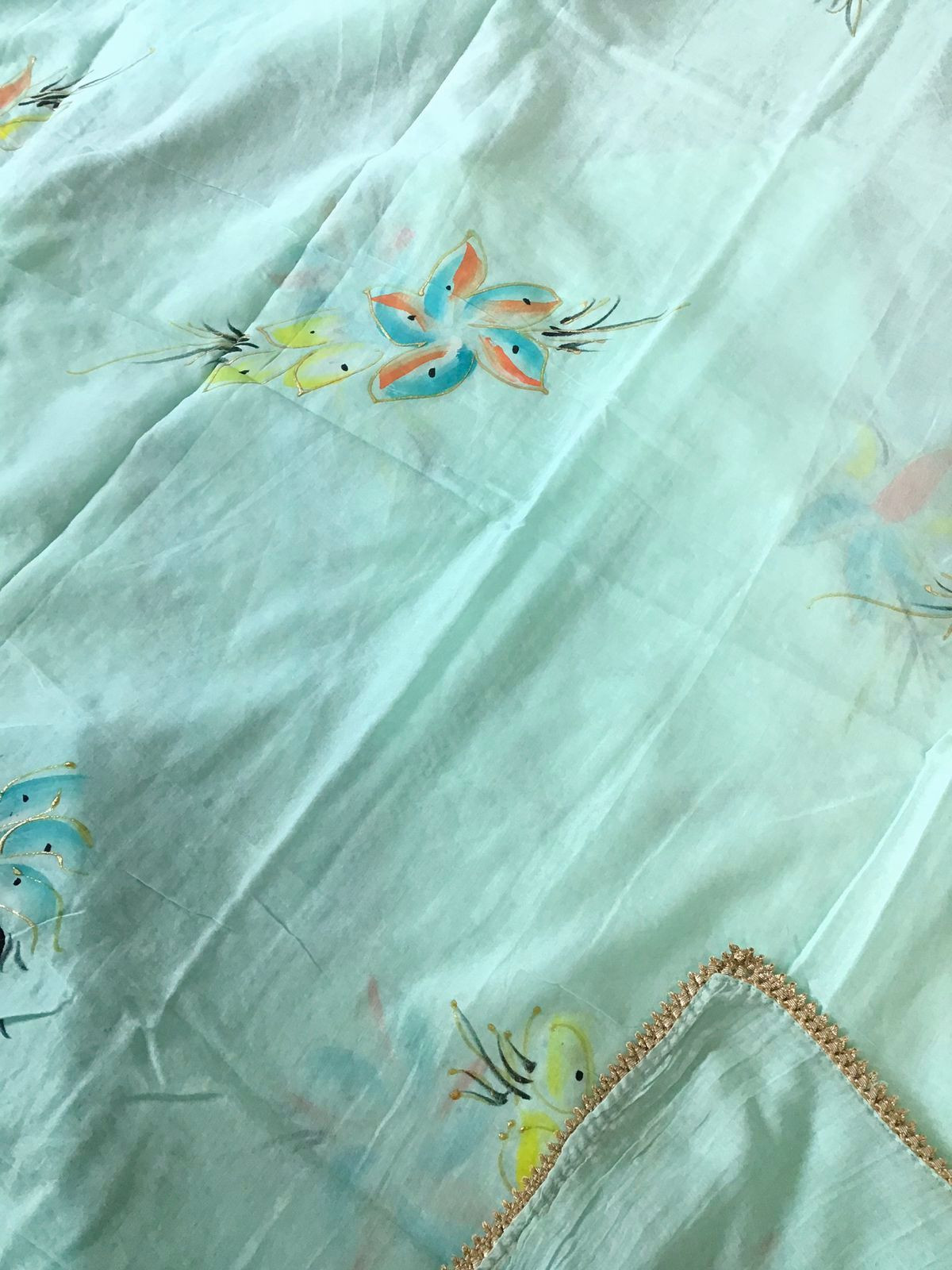 Pure Cotton Printed Embroidered Suit - Cream