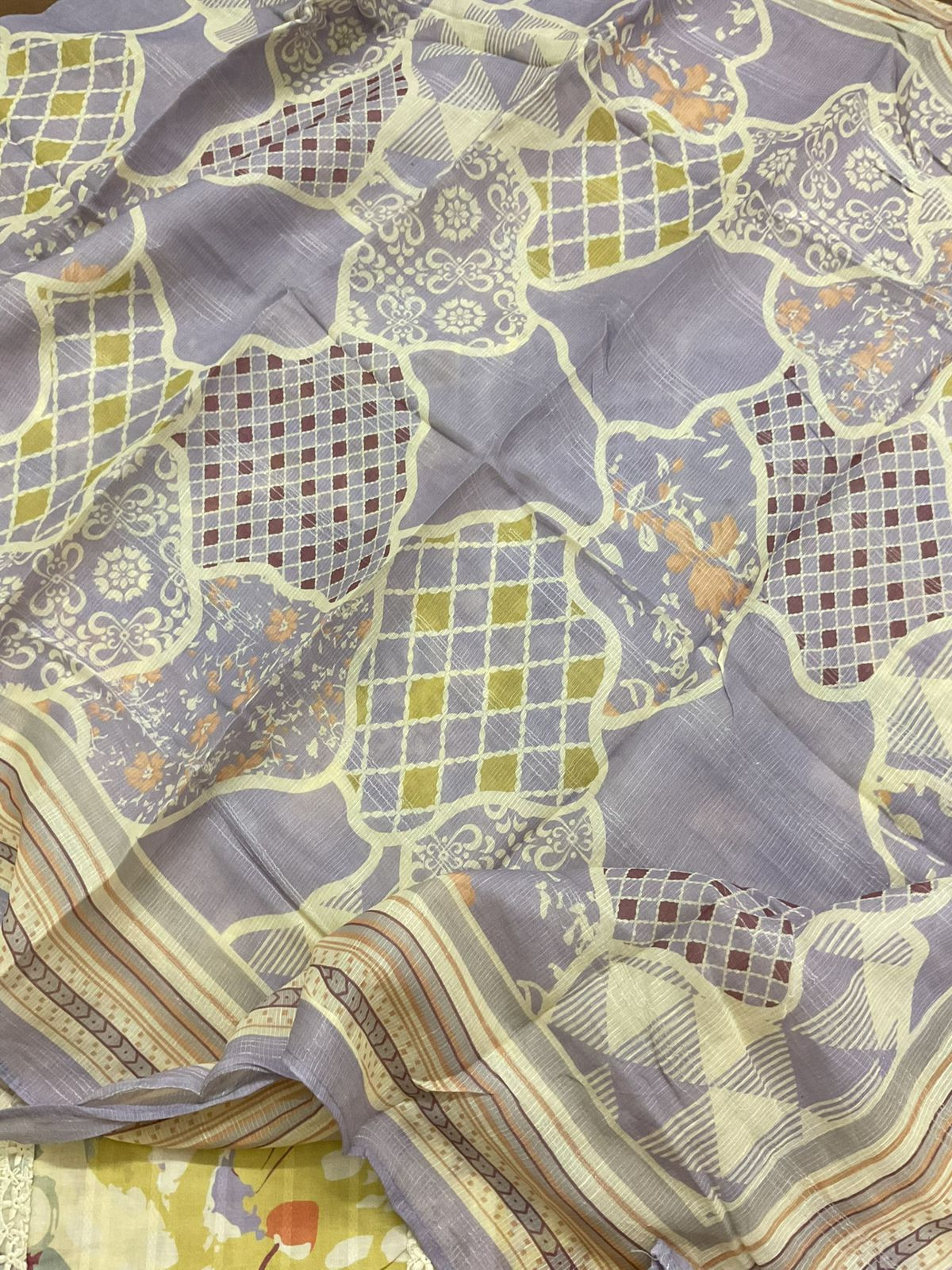 Pure Cotton Printed Embroidered Suit - lavender