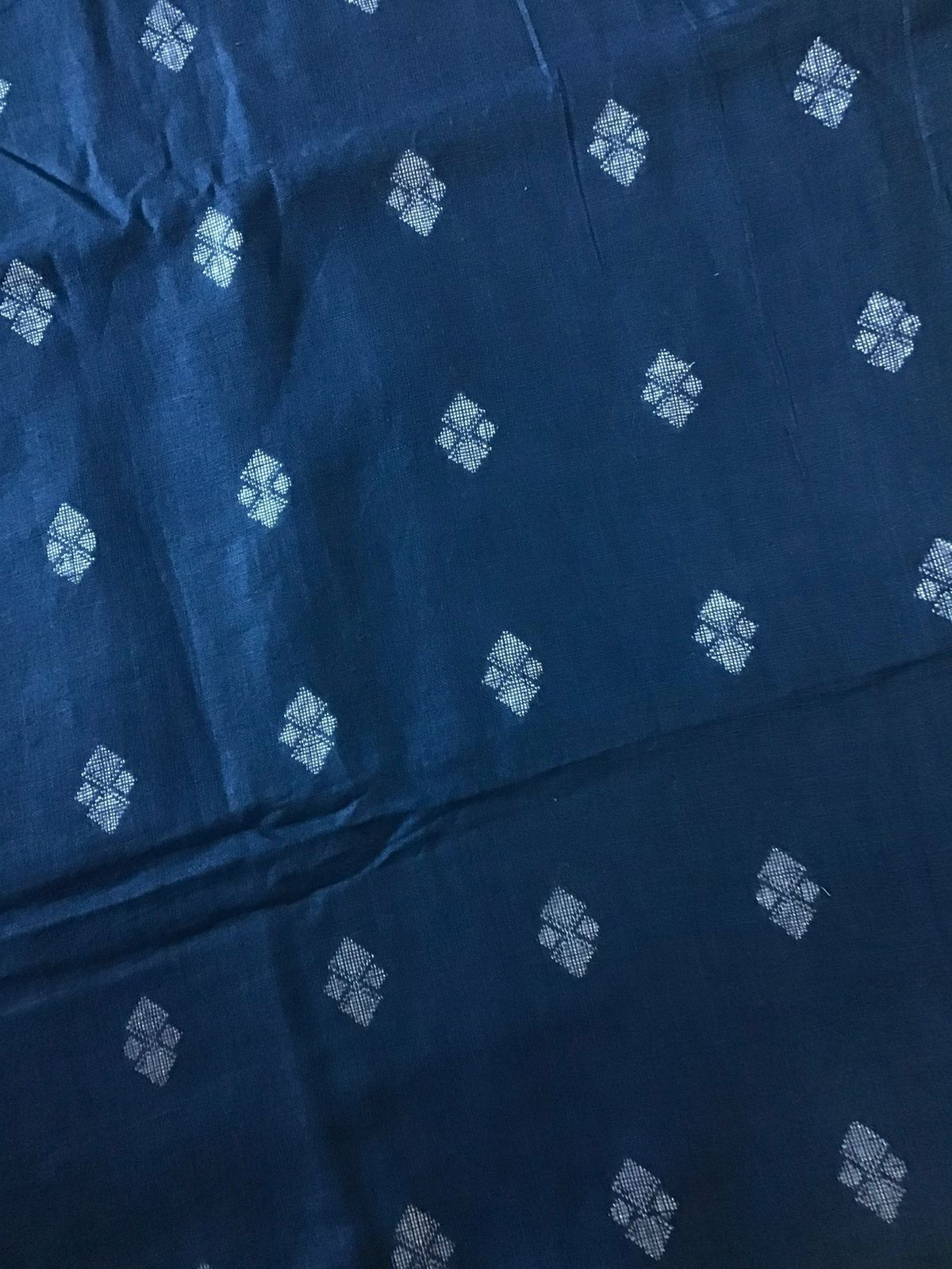 Pure Linen Jute Cotton Printed Self Weaved Suit - Blue
