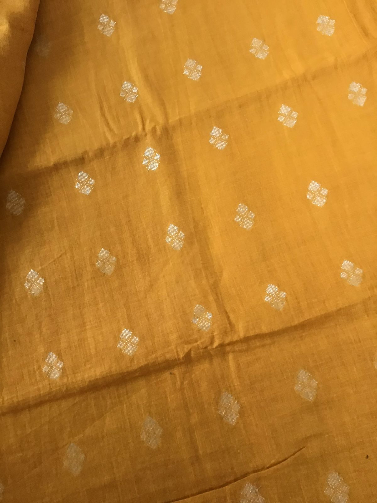 Pure Linen Jute Cotton Printed Self Weaved Suit - Yellow