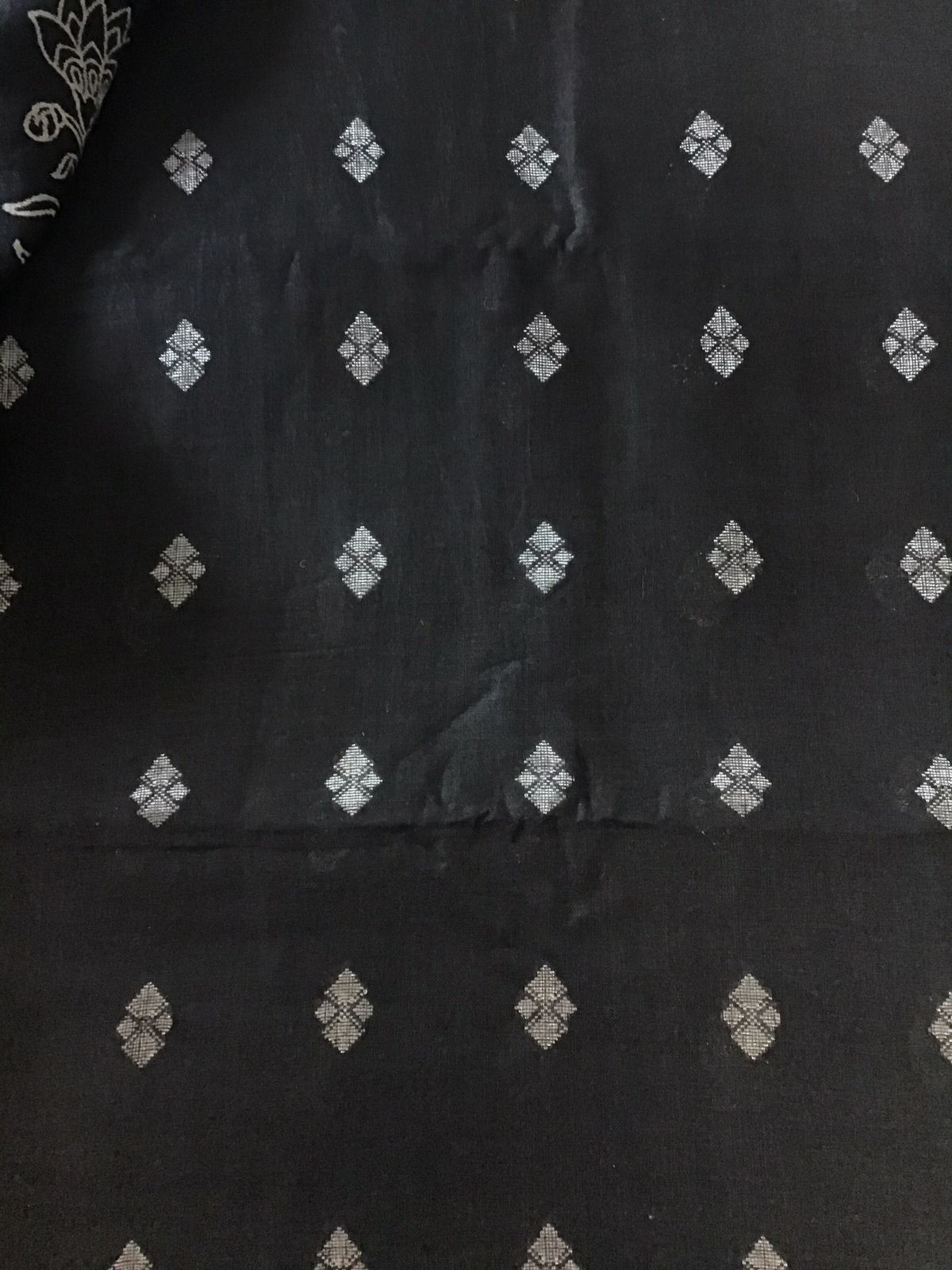 Pure Linen Jute Cotton Printed Self Weaved Suit - Black