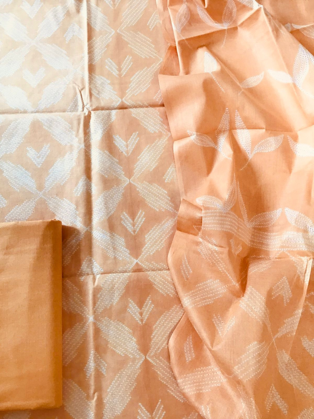 Pure Cotton Shibori Printed Suit - Peach