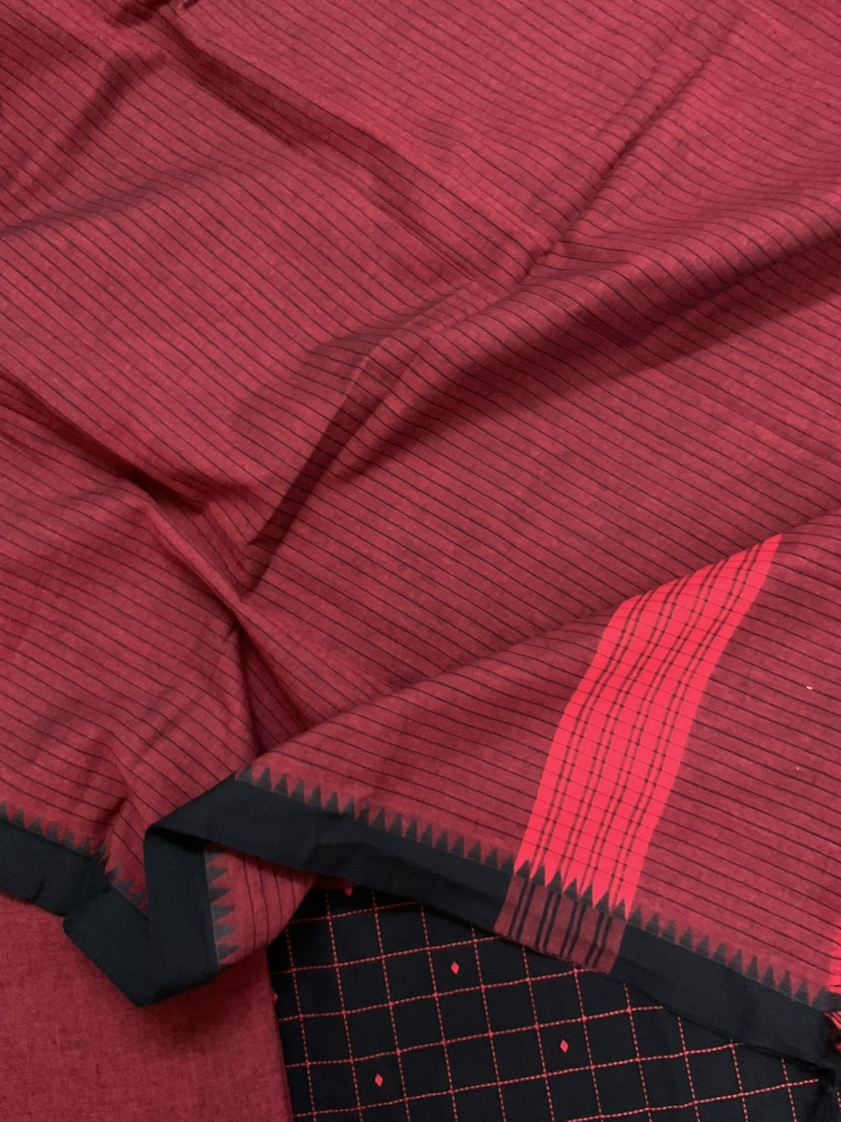 Pure Handloom Cotton Self Weaved Embroidered Suit - Black