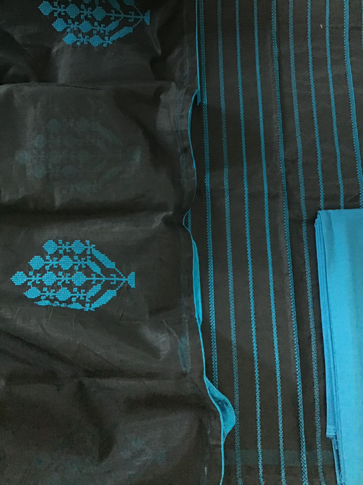 Soft Chanderi Embroidered Suit - Black