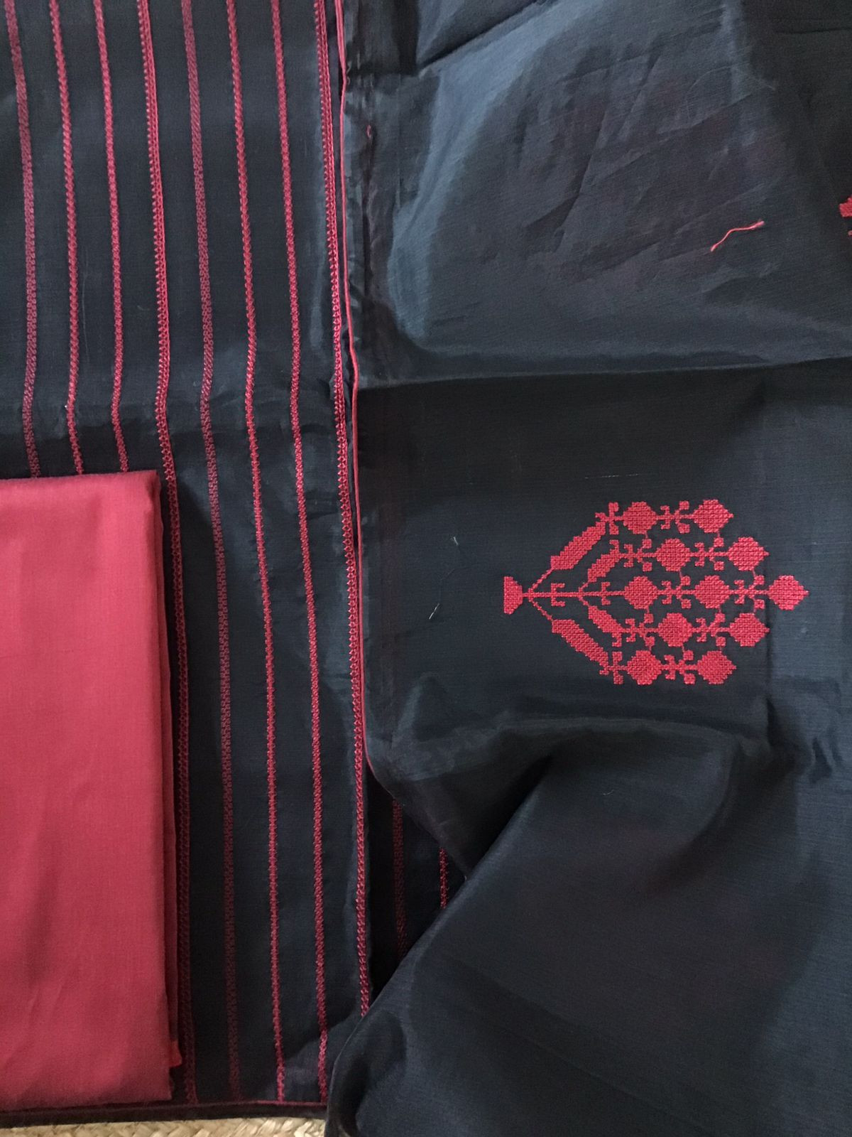 Soft Chanderi Embroidered Suit - Black