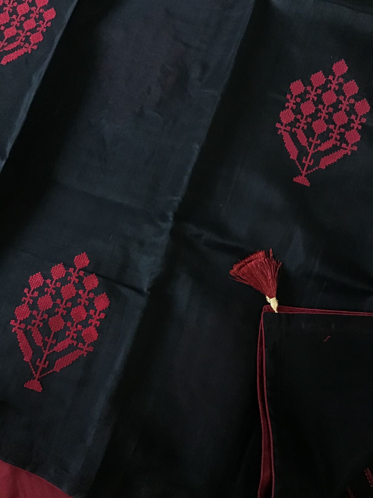 Soft Chanderi Embroidered Suit - Black