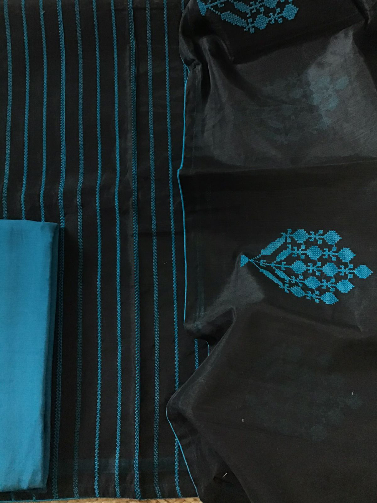 Soft Chanderi Embroidered Suit - Black