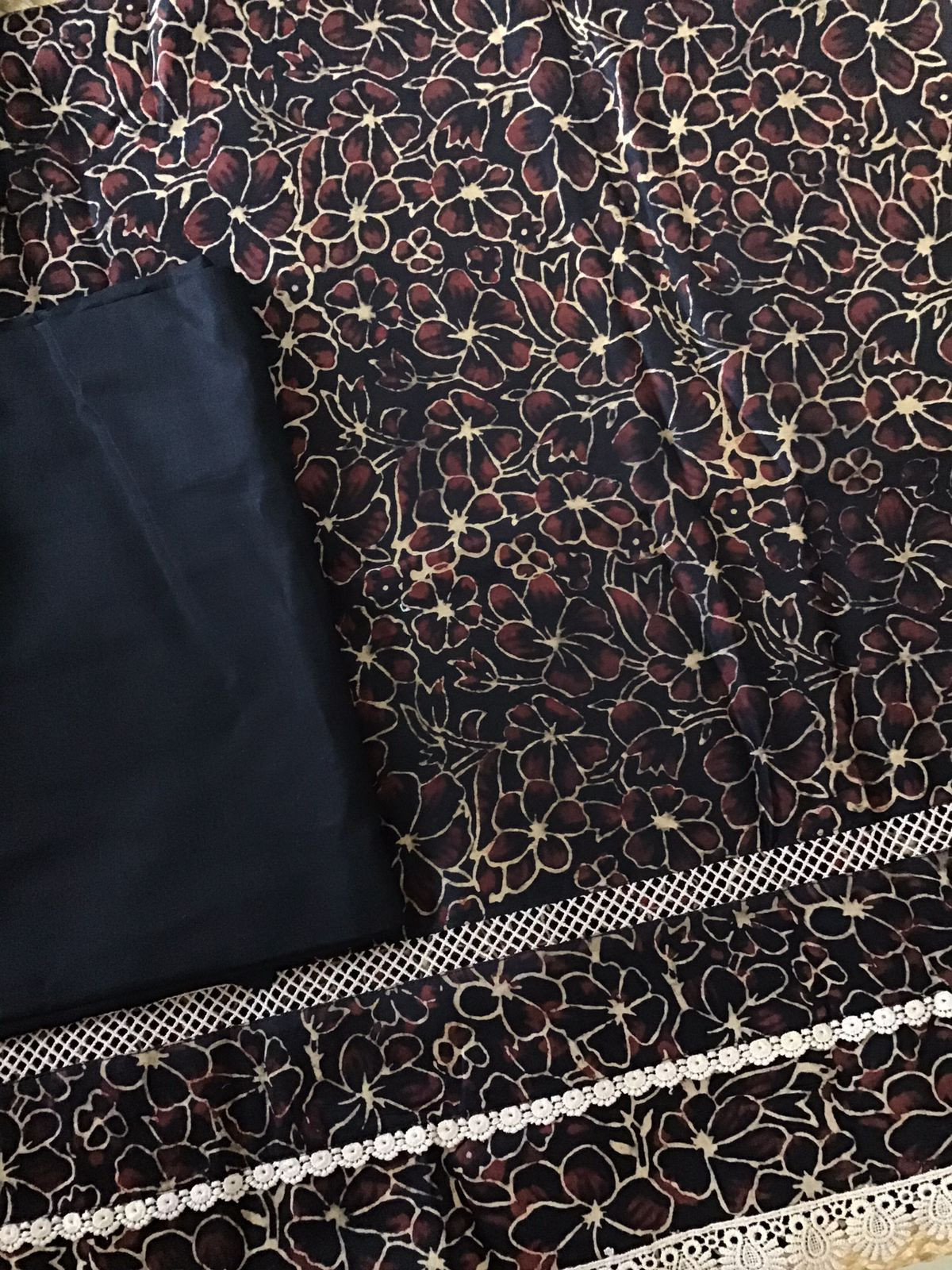 Pure Maheshwari Printed Embroidered Suit - Black