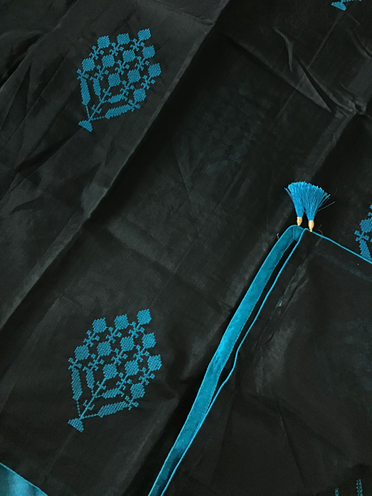 Soft Chanderi Embroidered Suit - Black