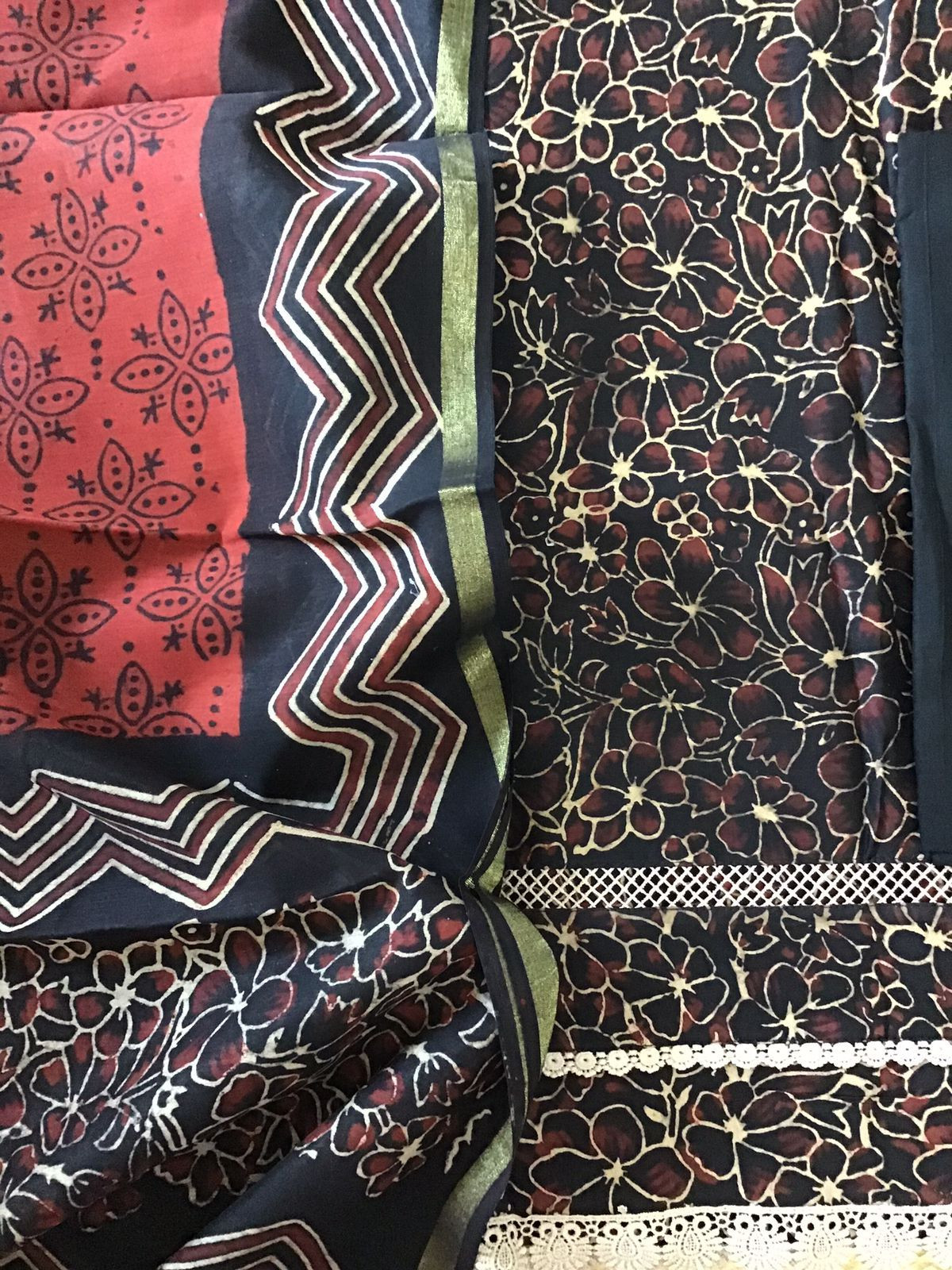 Pure Maheshwari Printed Embroidered Suit - Black