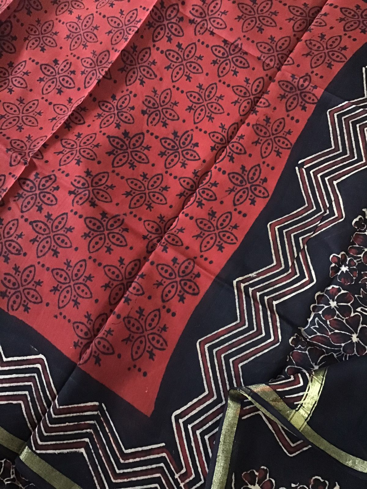 Pure Maheshwari Printed Embroidered Suit - Black