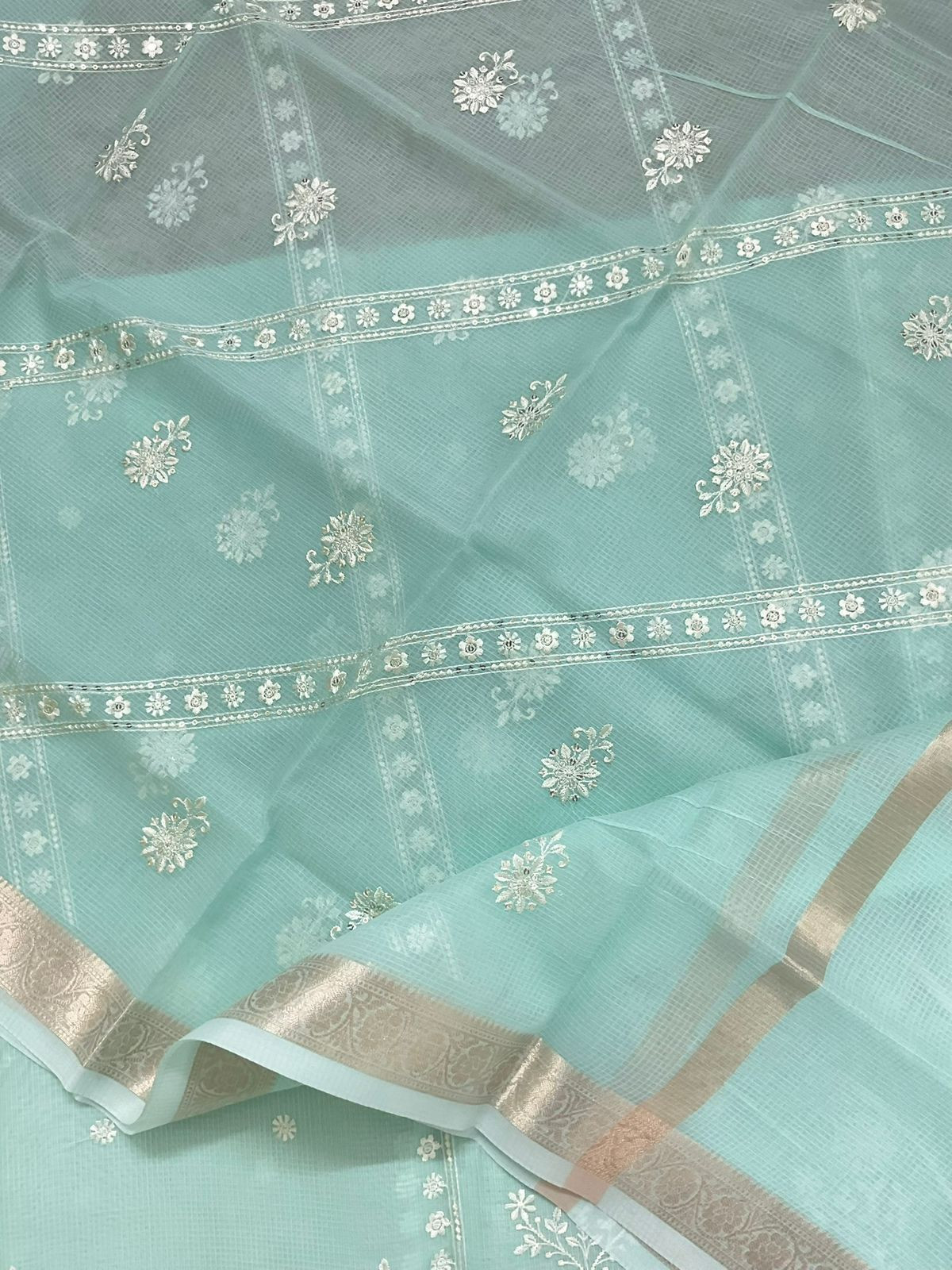 Soft Kota Organza Embroidered Suit - Sea Green