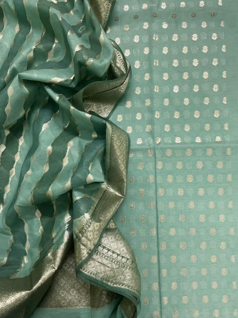 Soft Chanderi Banarasi Weaved Suit - Green