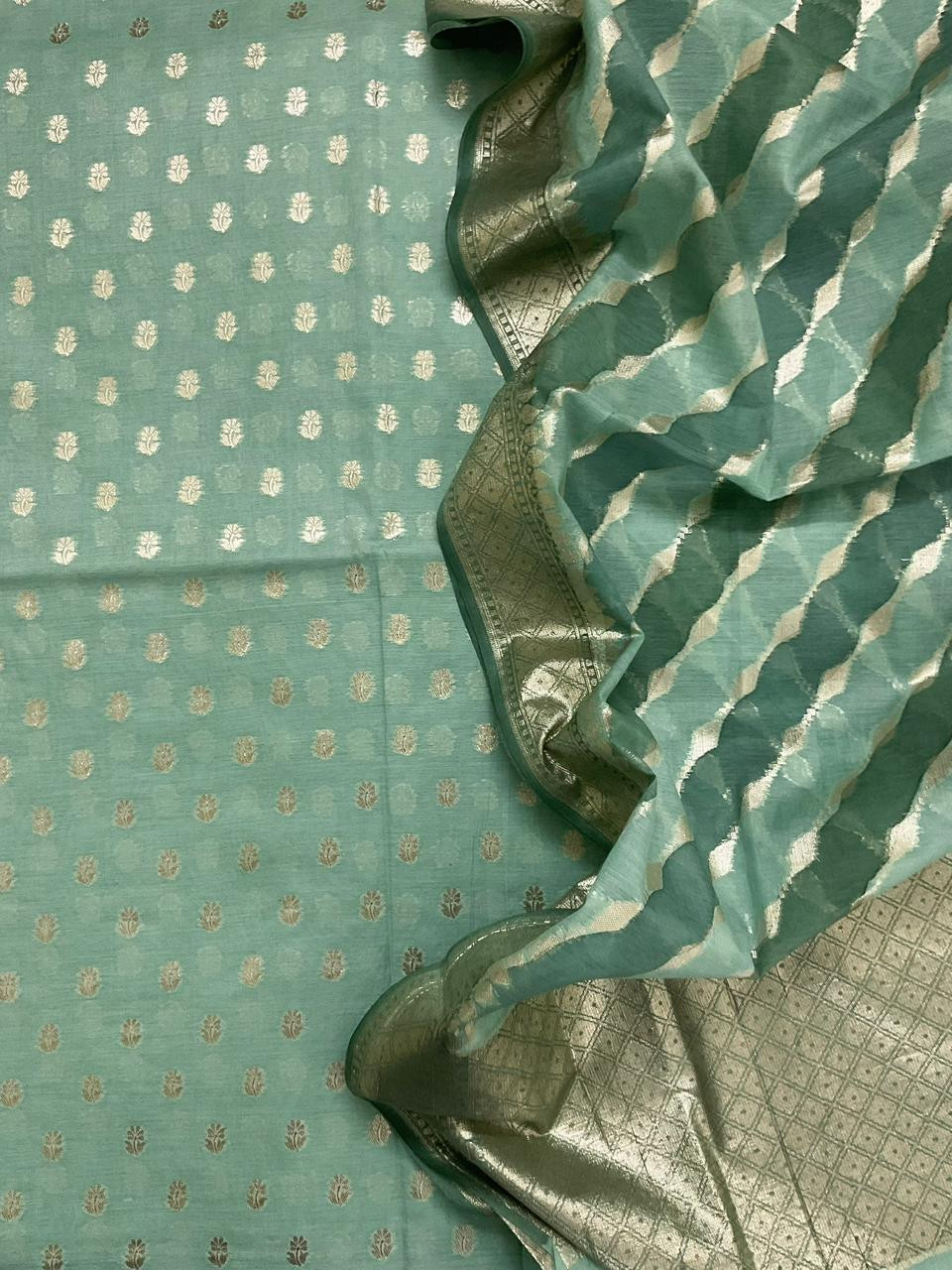 Soft Chanderi Banarasi Weaved Suit - Green