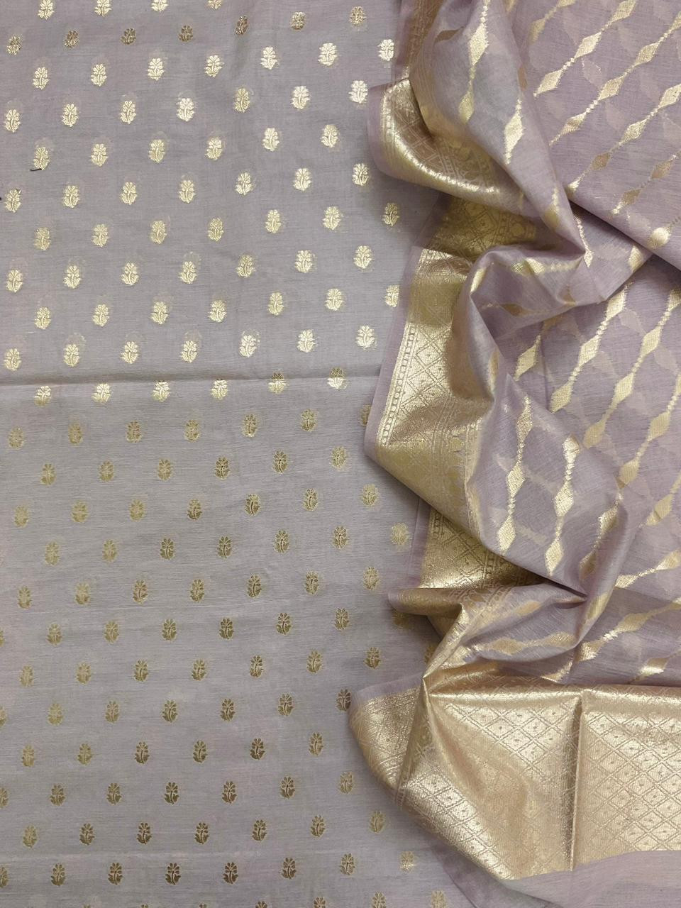 Soft Chanderi Banarasi Weaved Suit - Lilac