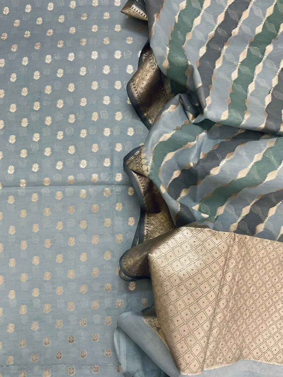 Soft Chanderi Banarasi Weaved Suit - Grey