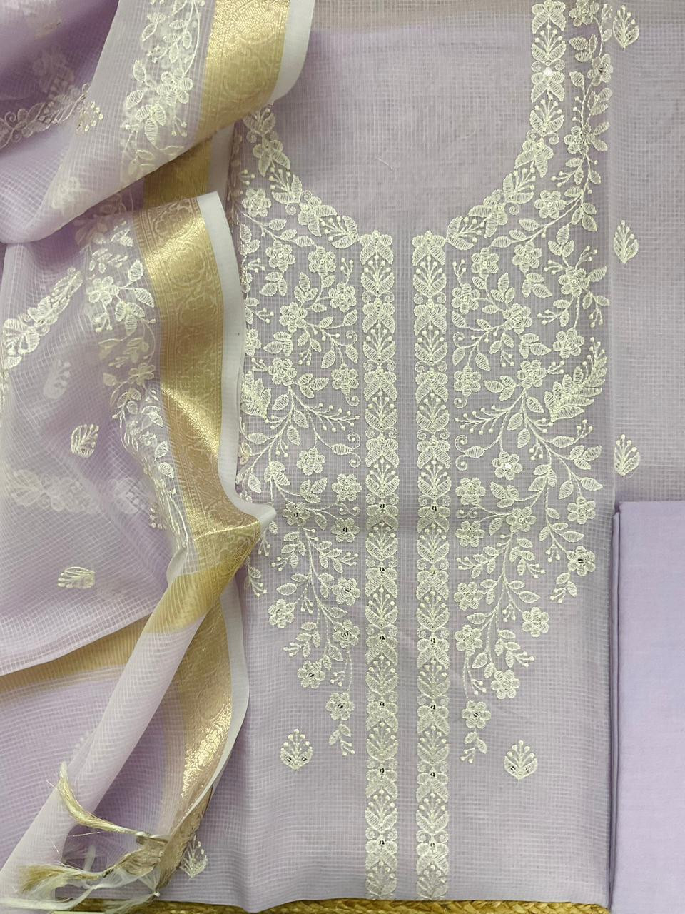 Soft Kota Organza Embroidered Suit - Lavender