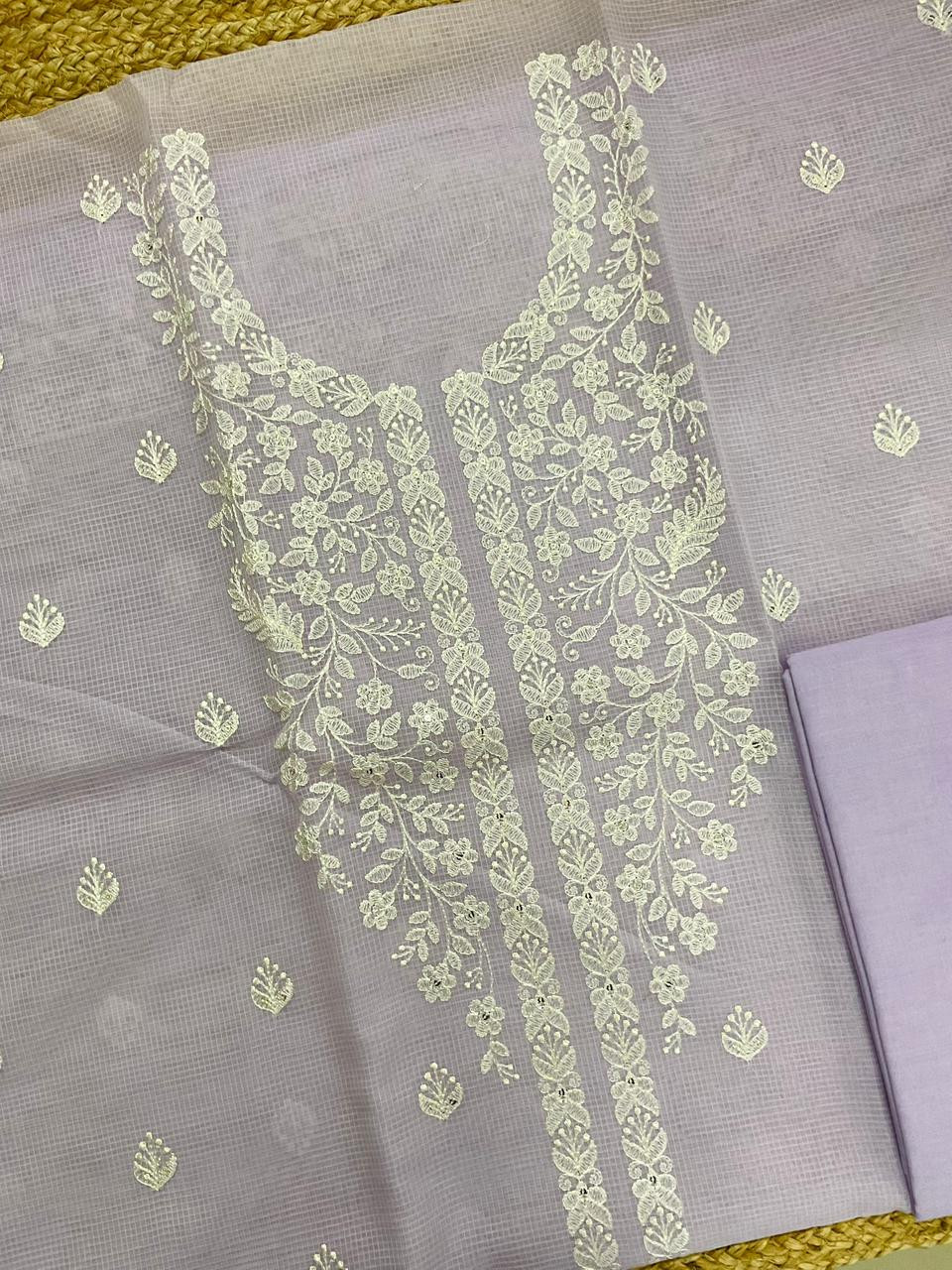 Soft Kota Organza Embroidered Suit - Lavender