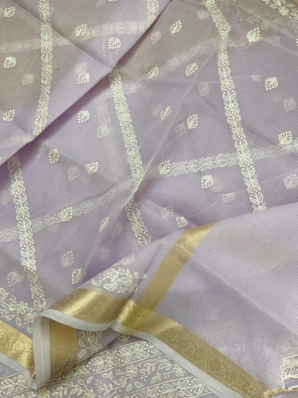 Soft Kota Organza Embroidered Suit - Lavender