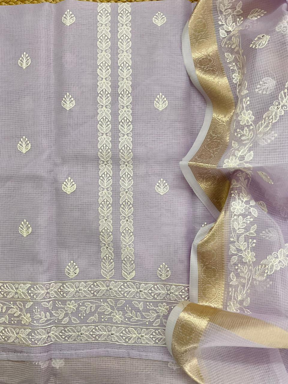 Soft Kota Organza Embroidered Suit - Lavender