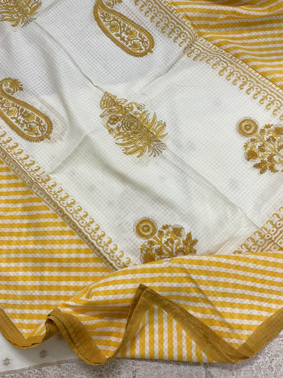 Pure Fine Cotton Silk Banarasi Weaved Embroidered Suit - Off White
