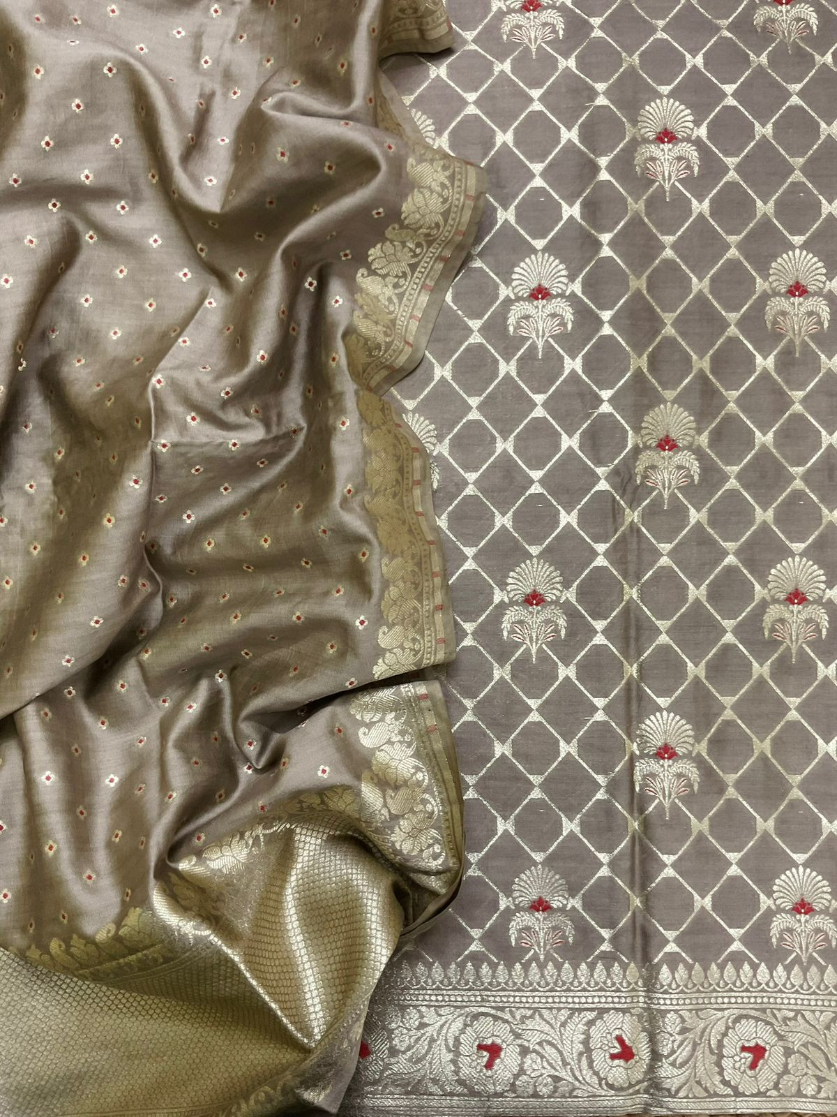 Pure Chanderi Silk Banarasi Weaved Suit - Beige