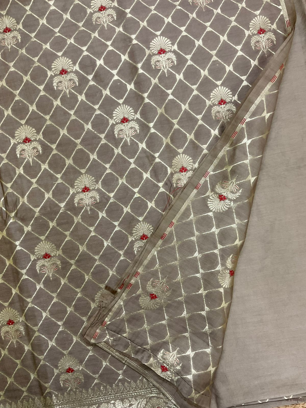 Pure Chanderi Silk Banarasi Weaved Suit - Beige