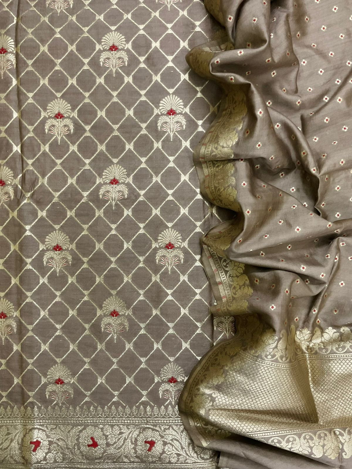 Pure Chanderi Silk Banarasi Weaved Suit - Beige