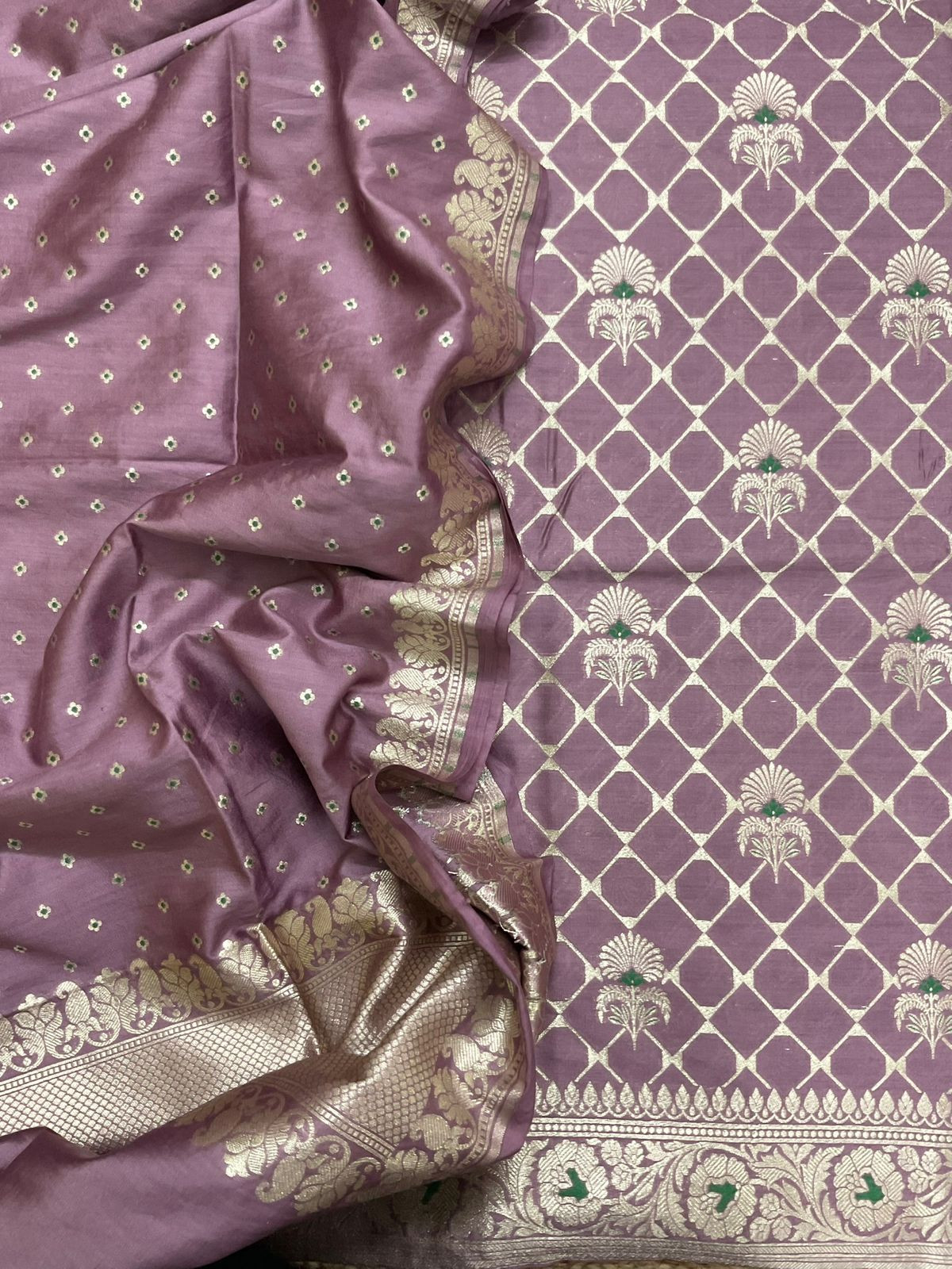 Pure Chanderi Silk Banarasi Weaved Suit - Mauve