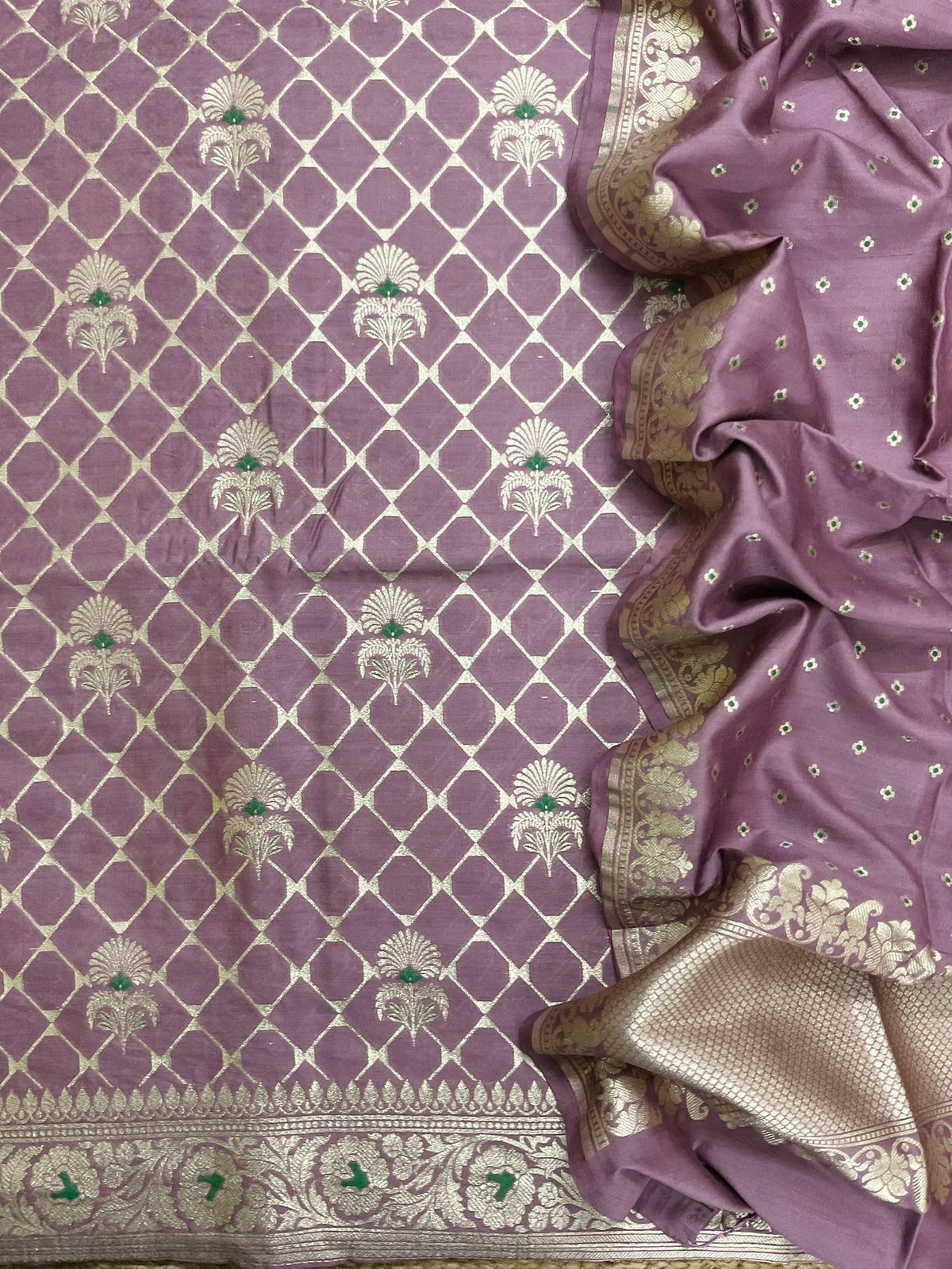 Pure Chanderi Silk Banarasi Weaved Suit - Mauve