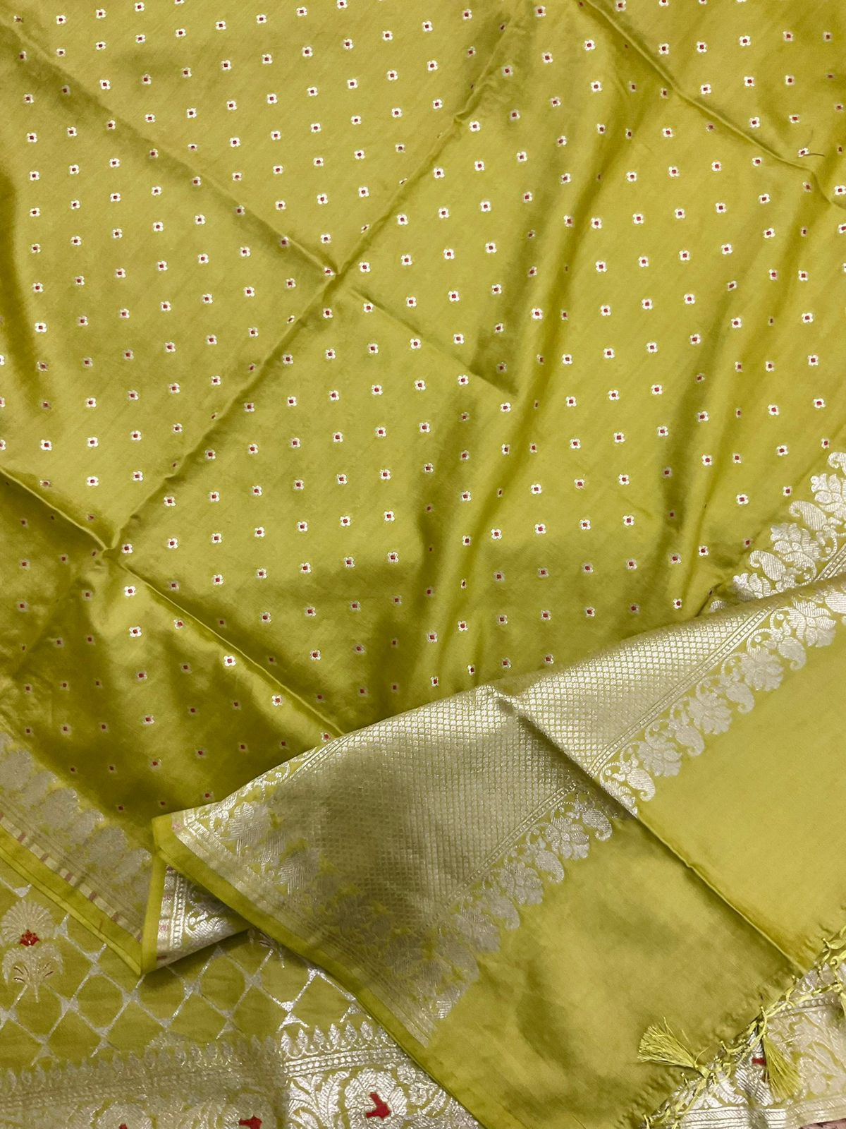 Pure Chanderi Silk Banarasi Weaved Suit - Lime