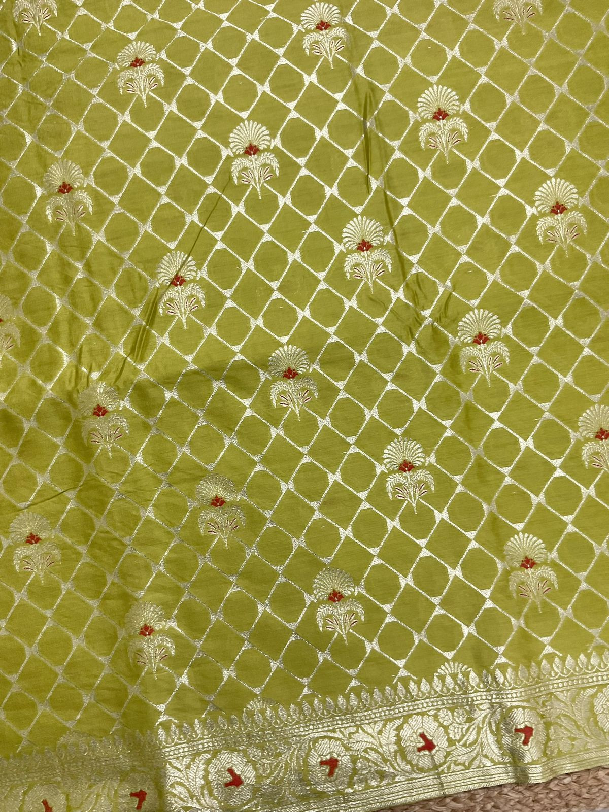 Pure Chanderi Silk Banarasi Weaved Suit - Lime